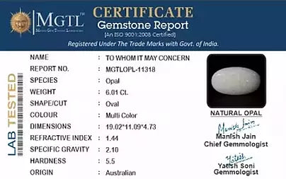 Opal - 6.01 Carats (Dudhiya Pathar - 6.55 Ratti)