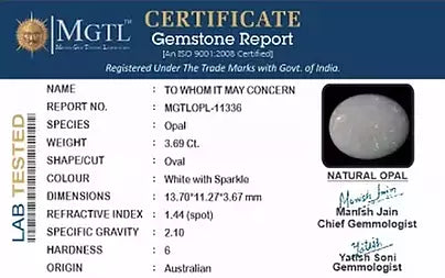 Opal - 3.69 Carats (Dudhiya Pathar - 4.02 Ratti)