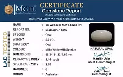 Opal - 5.71 Carats (Dudhiya Pathar - 6.22 Ratti)