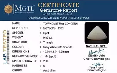 Opal - 9.17 Carats (Dudhiya Pathar - 10.00 Ratti)