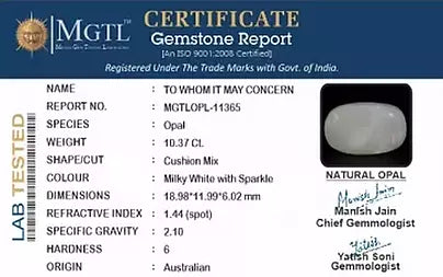 Opal - 10.37 Carats (Dudhiya Pathar - 11.30 Ratti)