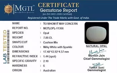 Opal - 7.86 Carats (Dudhiya Pathar - 8.57 Ratti)