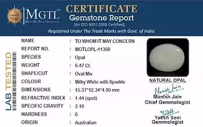 Opal - 6.47 Carats (Dudhiya Pathar - 7.05 Ratti)