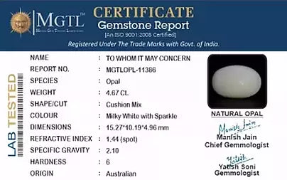 Opal - 4.67 Carats (Dudhiya Pathar - 5.09 Ratti)