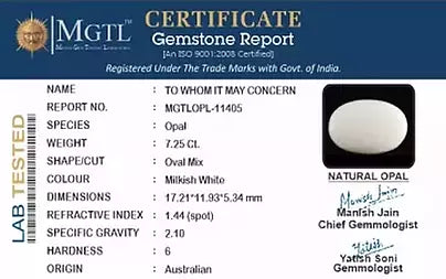 Opal - 7.25 Carats (Dudhiya Pathar - 7.90 Ratti)