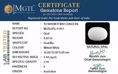 Opal - 8.82 Carats (Dudhiya Pathar - 9.61 Ratti)