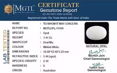 Opal - 7.41 Carats (Dudhiya Pathar - 8.08 Ratti)