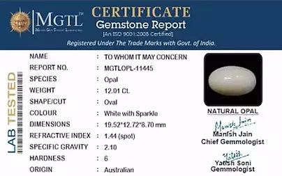 Opal - 12.01 Carats (Dudhiya Pathar - 13.09 Ratti)