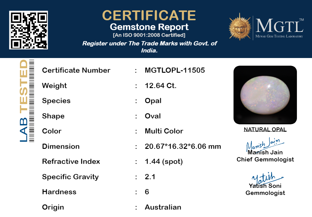 Opal - 12.64 Carats (Dudhiya Pathar - 13.78 Ratti)