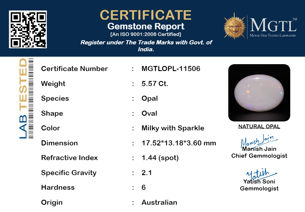 Opal - 5.57 Carats (Dudhiya Pathar - 6.07 Ratti)