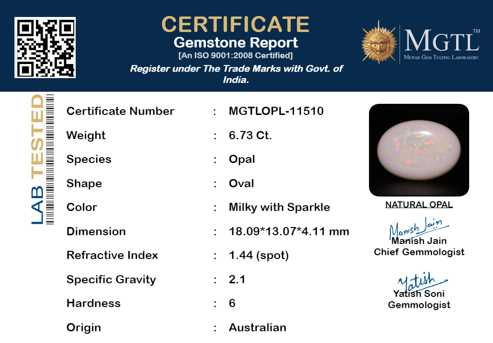 Opal - 6.73 Carats (Dudhiya Pathar - 7.34 Ratti)