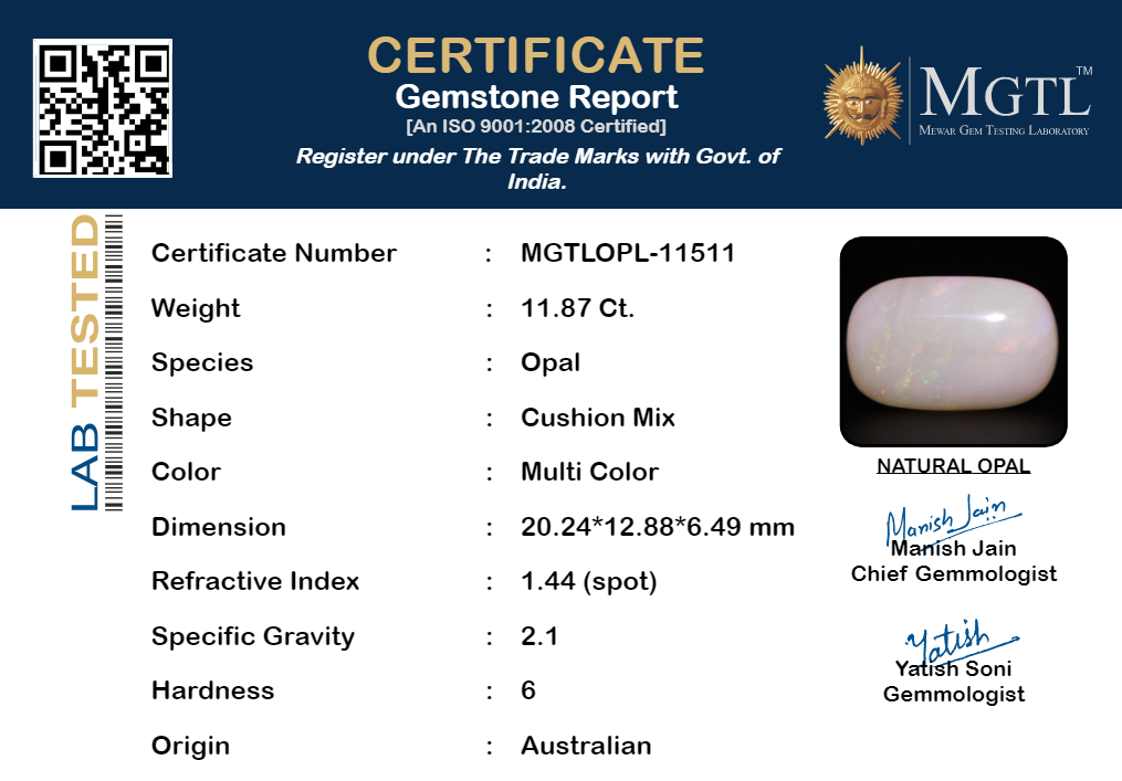 Opal - 11.87 Carats (Dudhiya Pathar - 12.94 Ratti)