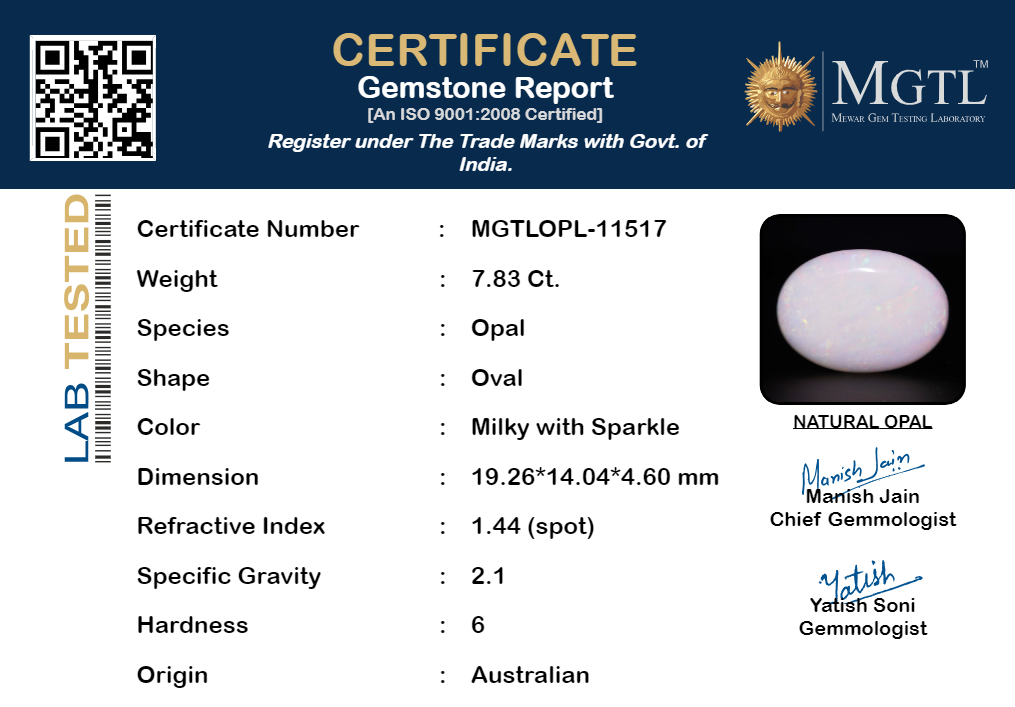 Opal - 7.83 Carats (Dudhiya Pathar - 8.53 Ratti)