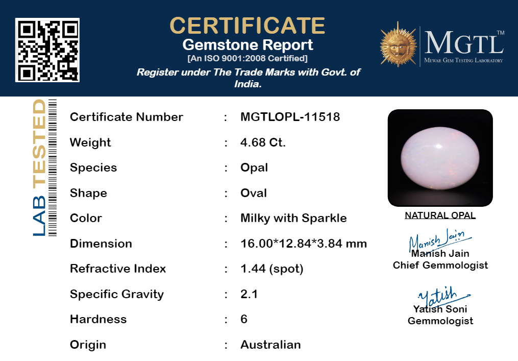 Opal - 4.68 Carats (Dudhiya Pathar - 5.10 Ratti)