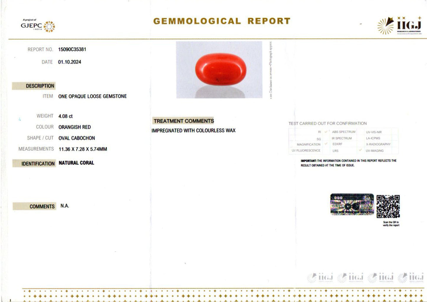 Red Coral (Moonga) - 4.08 Carats