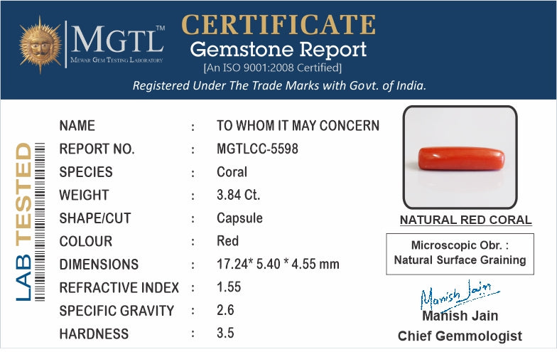 Red Coral (Moonga) - 3.84 Carats