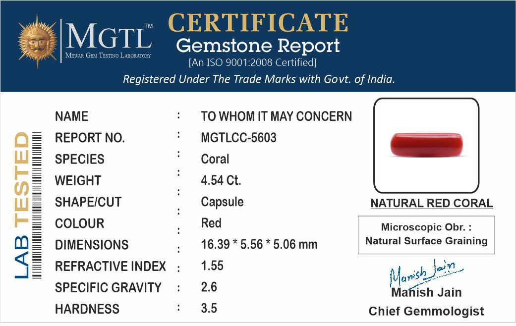 Red Coral (Moonga) - 4.54 Carats