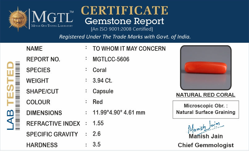 Red Coral (Moonga) - 3.94 Carats