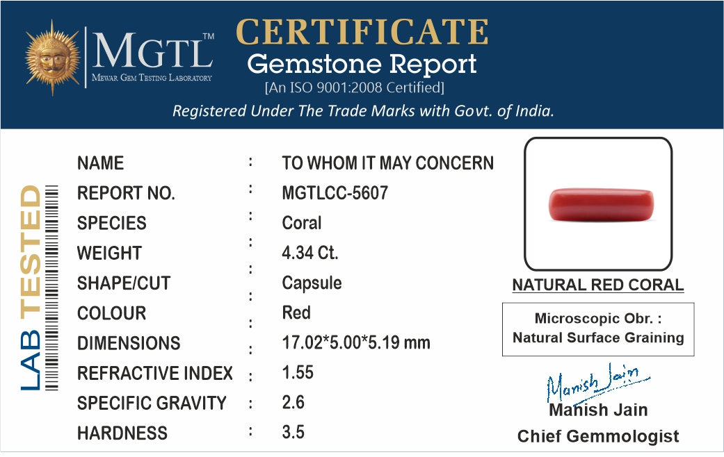 Red Coral (Moonga) - 4.34 Carats