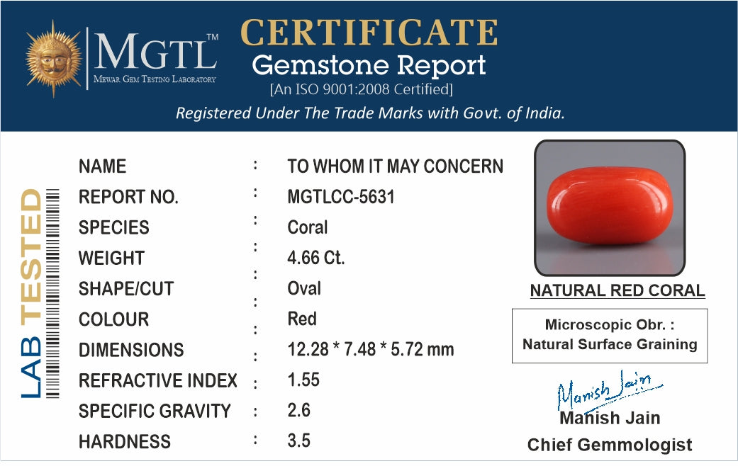Red Coral (Moonga) - 4.66 Carats