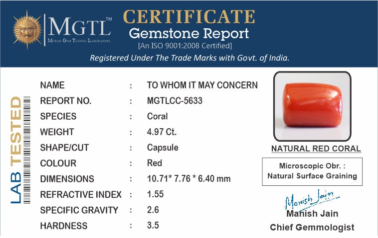 Red Coral (Moonga) - 4.97 Carats
