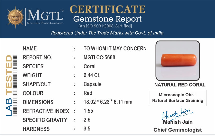 Red Coral (Moonga) - 6.44 Carats
