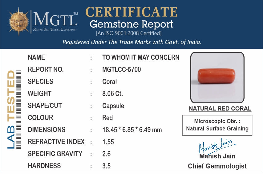 Red Coral (Moonga) - 8.06 Carats