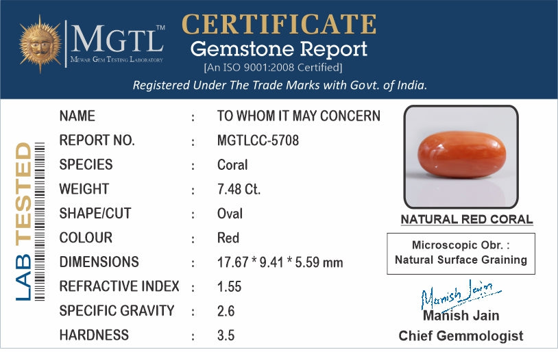 Red Coral (Moonga) - 7.48 Carats