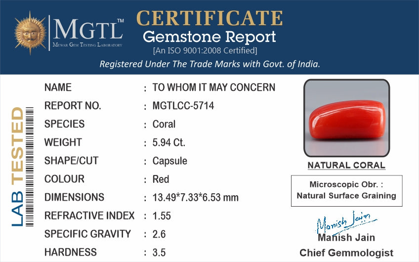 Red Coral (Moonga) - 5.94 Carats