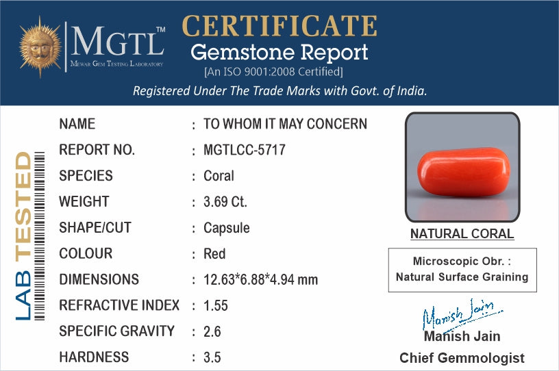 Red Coral (Moonga) - 3.69 Carats