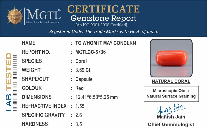 Red Coral (Moonga) - 3.69 Carats