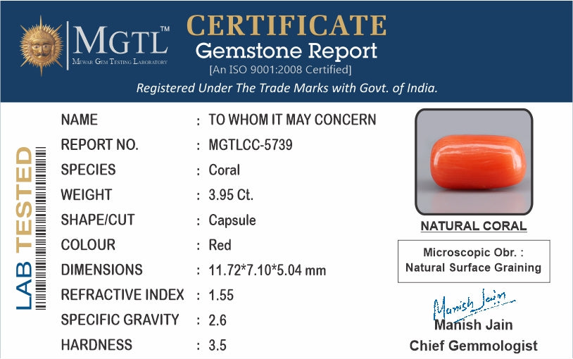 Red Coral (Moonga) - 3.95 Carats