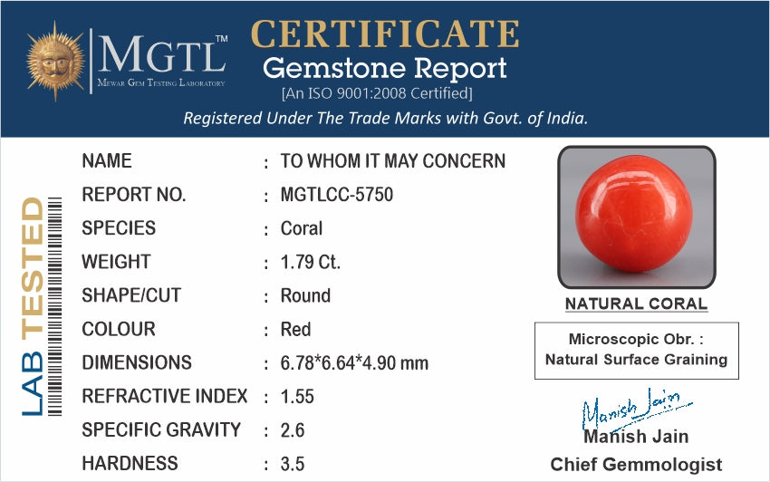 Red Coral (Moonga) - 1.79 Carats