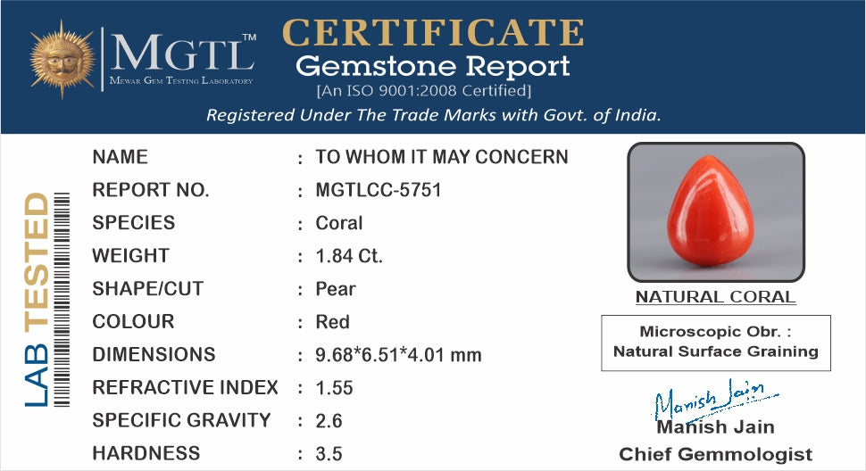 Red Coral (Moonga) - 1.84 Carats