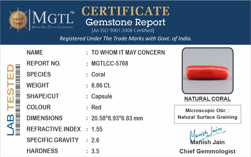Red Coral (Moonga) - 8.86 Carats