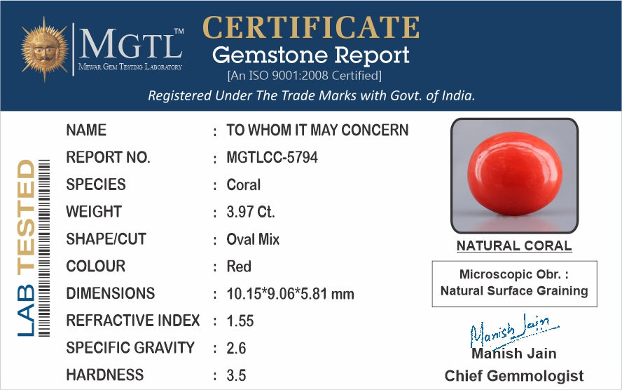 Red Coral (Moonga) - 3.97 Carats