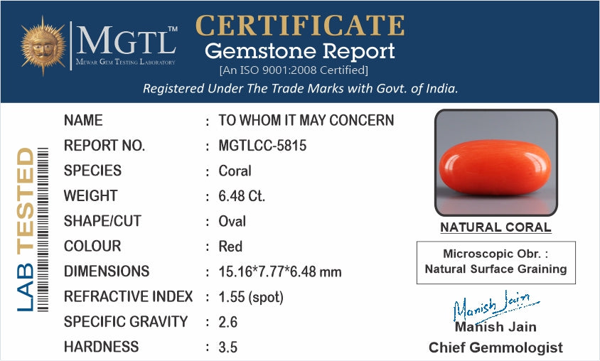 Red Coral (Moonga) - 6.48 Carats