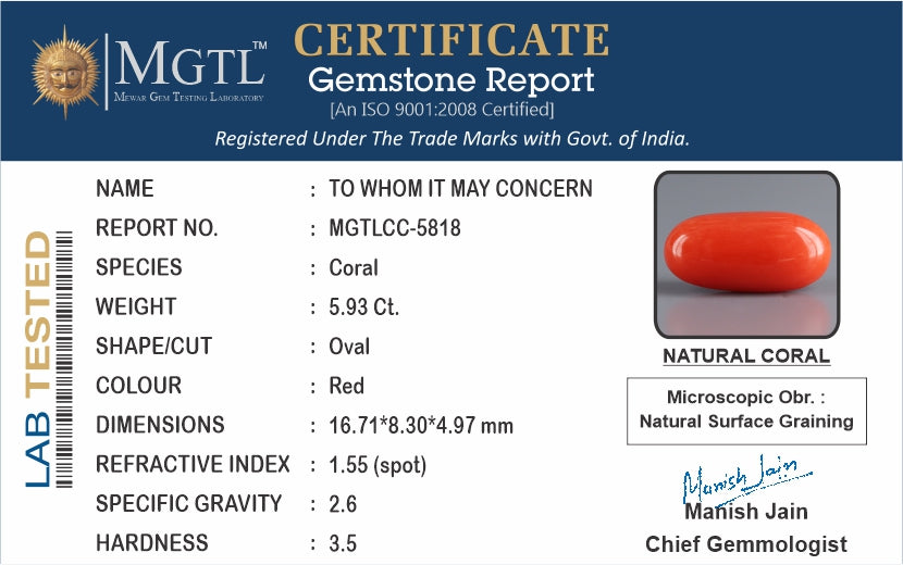 Red Coral (Moonga) - 5.93 Carats