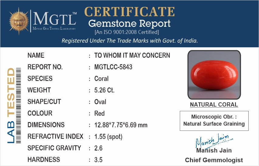 Red Coral (Moonga) - 5.26 Carats