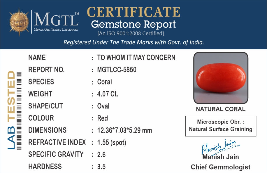 Red Coral (Moonga) - 4.07 Carats