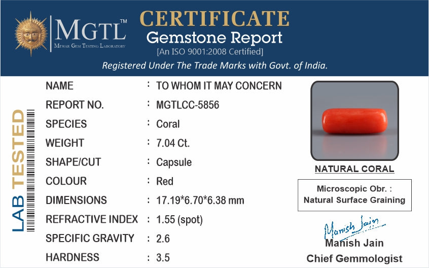 Red Coral (Moonga) - 7.04 Carats