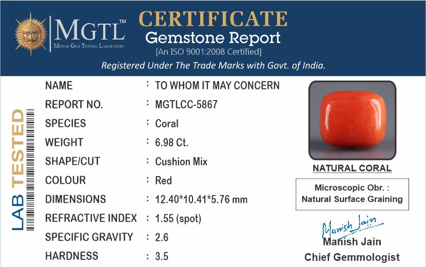 Red Coral (Moonga) - 6.98 Carats