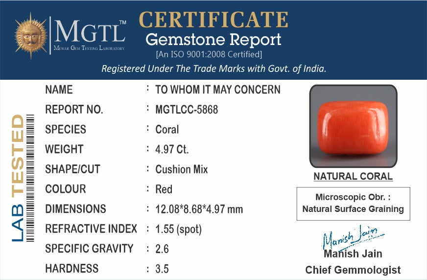 Red Coral (Moonga) - 4.97 Carats