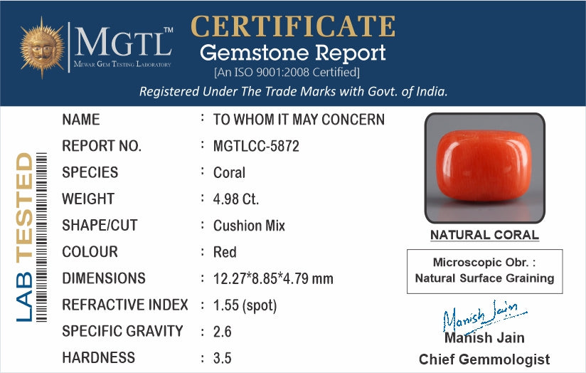 Red Coral (Moonga) - 4.98 Carats
