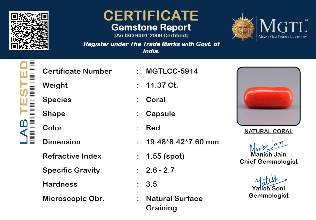 Red Coral (Moonga) - 11.37 Carats