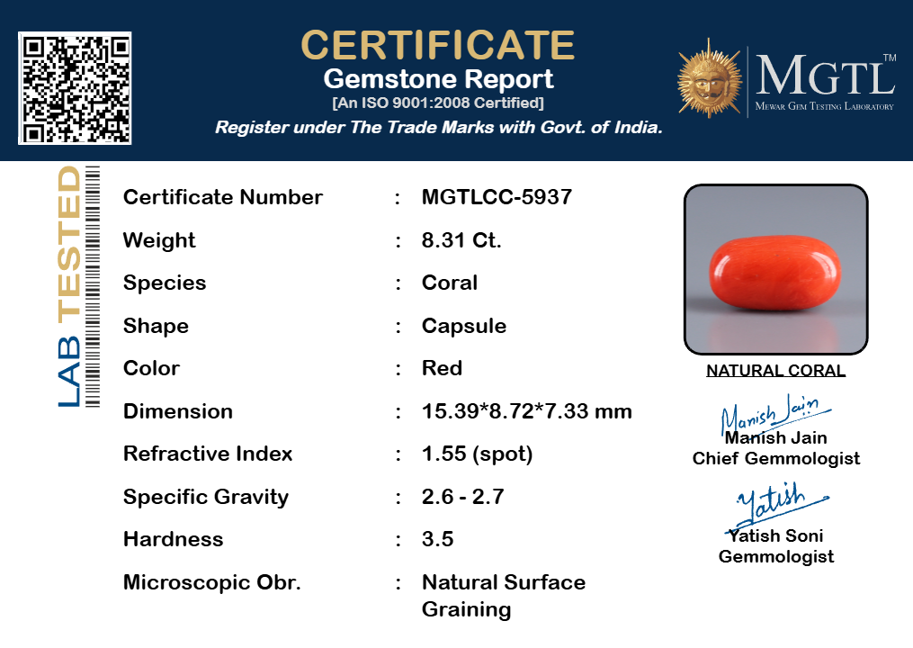 Red Coral (Moonga) - 8.31 Carats