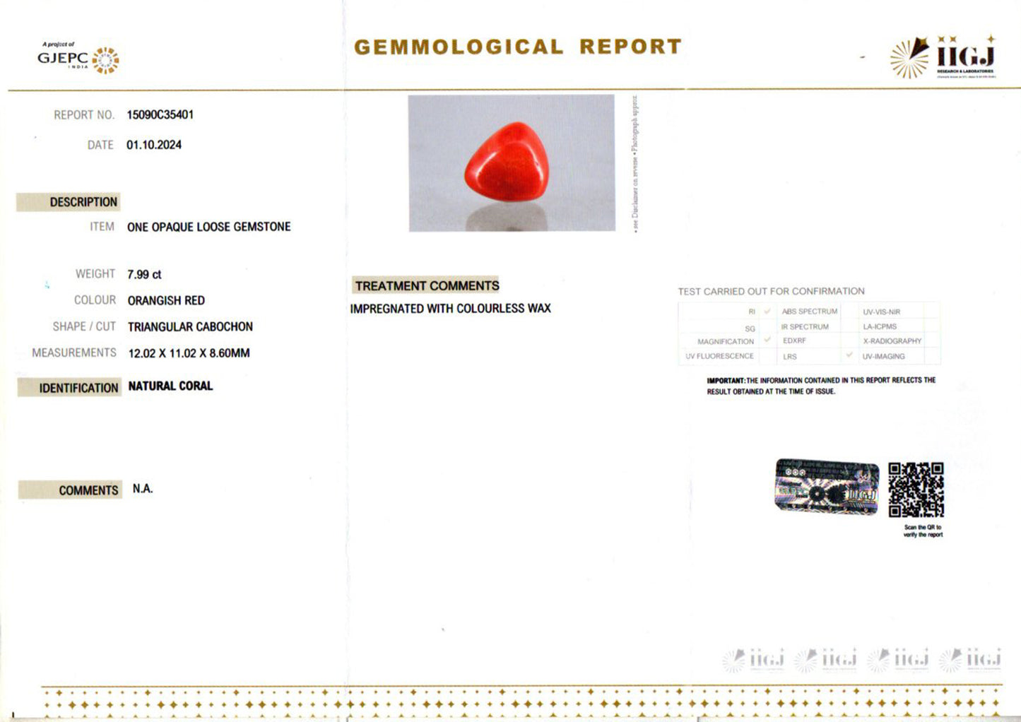 Red Coral (Moonga) - 7.99 Carats