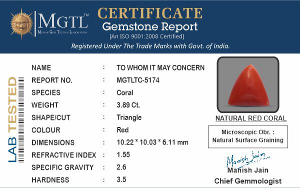 Red Coral (Moonga) - 3.89 Carats