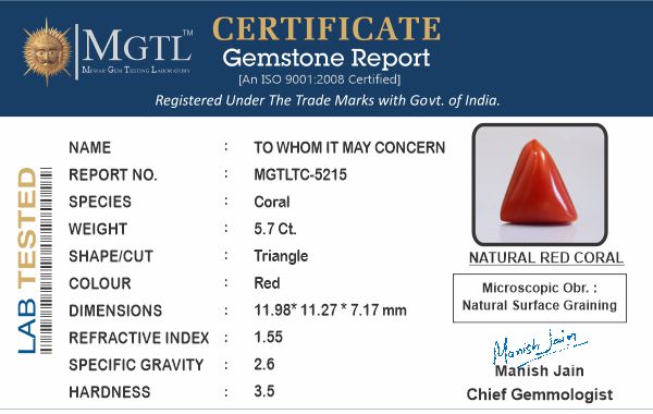 Red Coral (Moonga) - 5.70 Carats