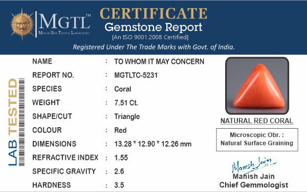 Red Coral (Moonga) - 7.51 Carats